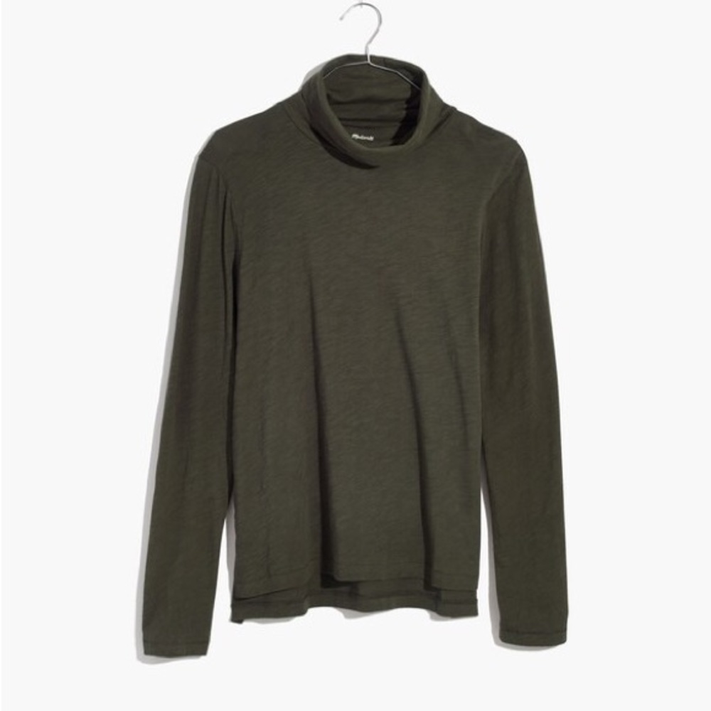 Madewell Whisper Cotton Forest Moss Turtleneck Top